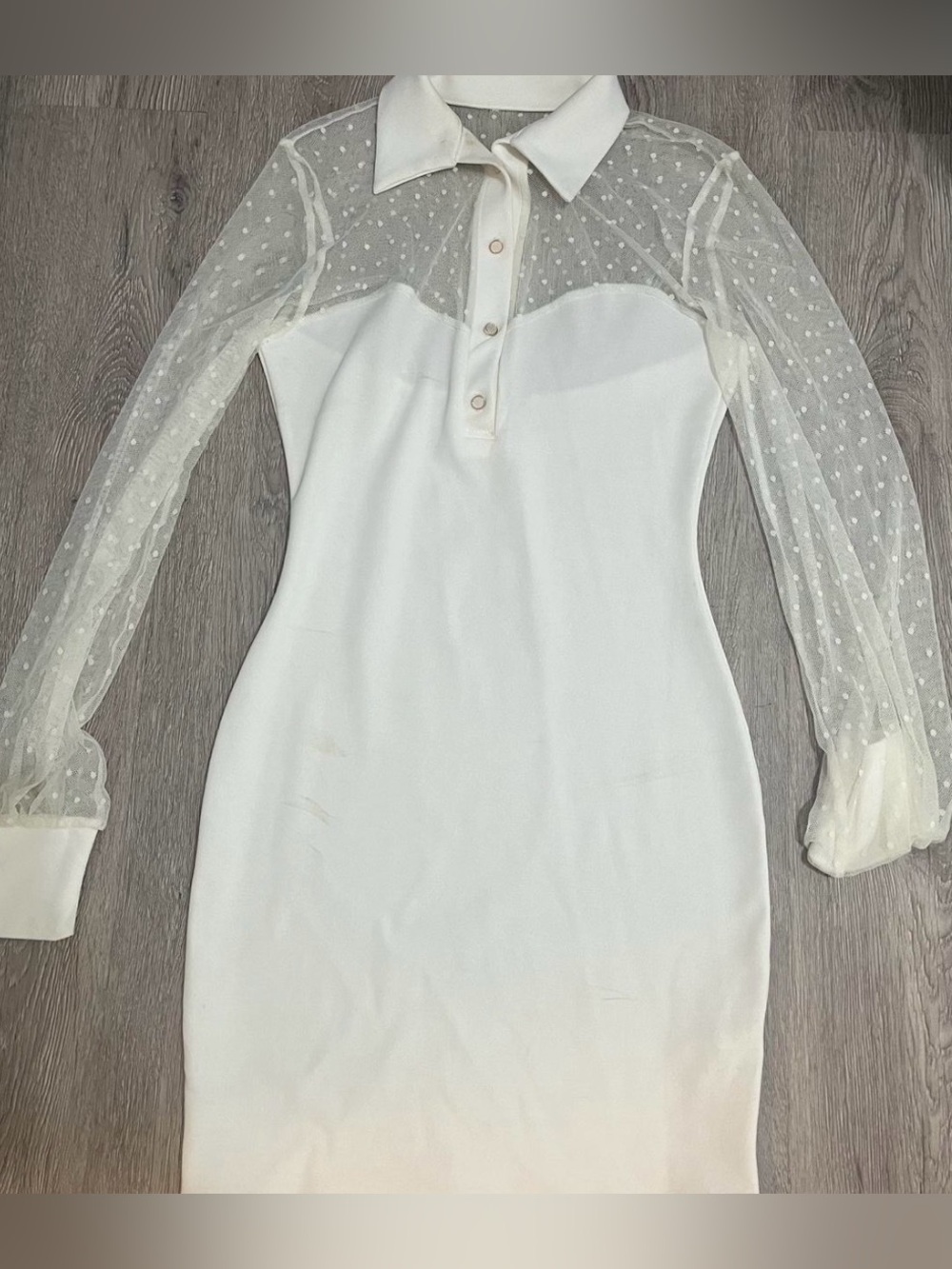 White mesh long sleeve dress